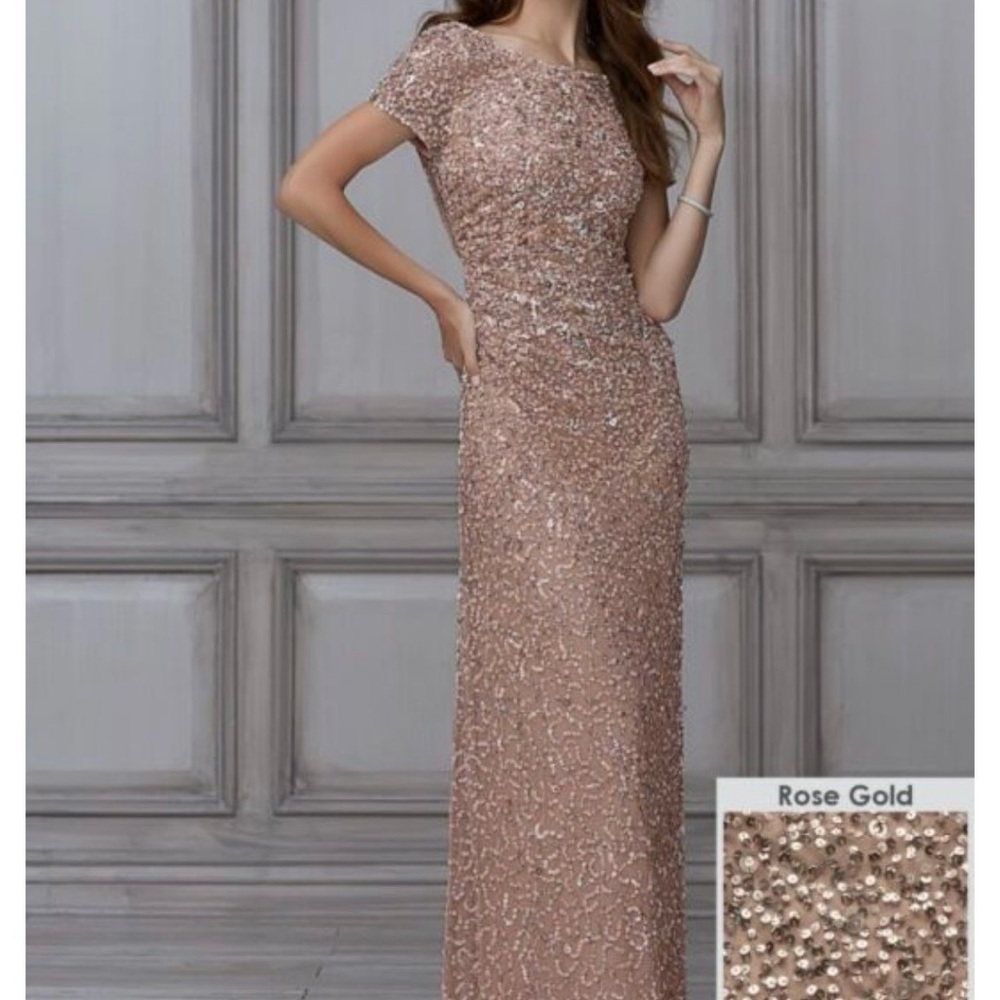 Adrianna Papell Rose Gold Sequin Maxi Dress